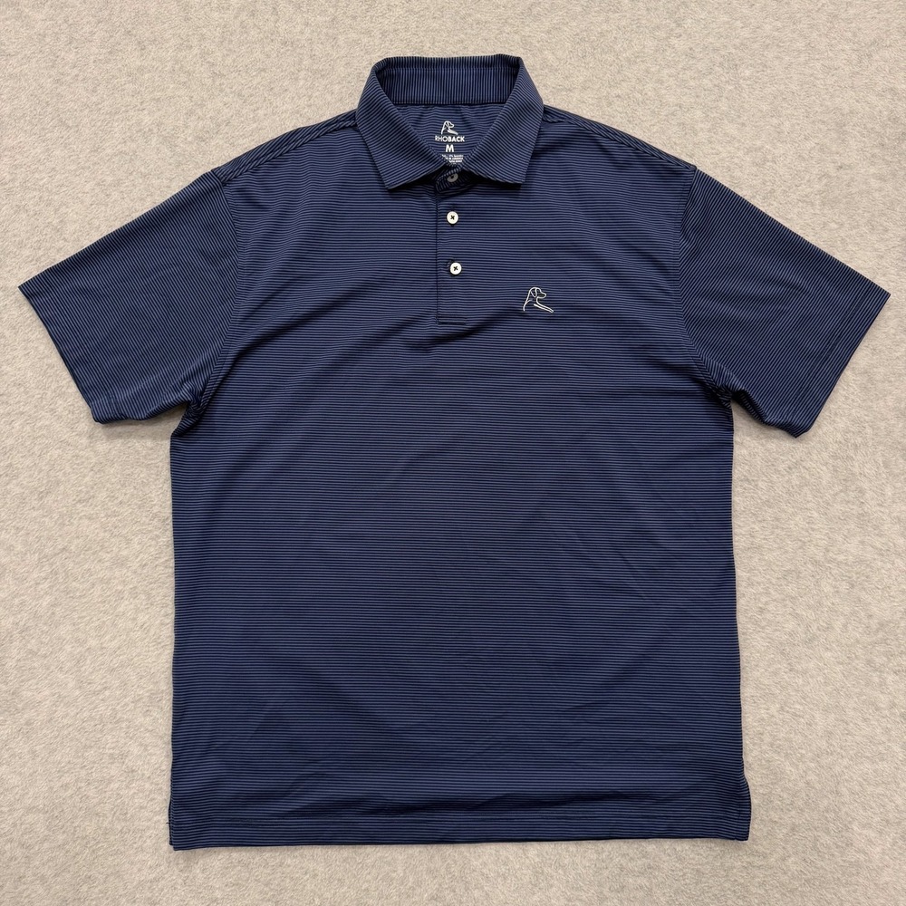 Rhoback Shirt Mens M Blue Striped Golf Polo Short Sleeve